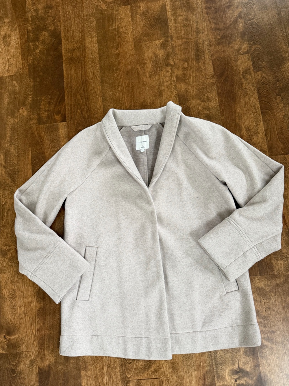 Gentle Fawn Women's V-Neck Shawl Collar Jacket in Light Taupe